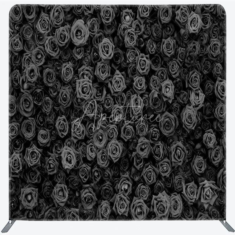 Aperturee - Aperturee Black Rose Wall Double-Sided Tension Fabric Backdrop 3D Floral Background for Wedding Party Photo Booth Decor
