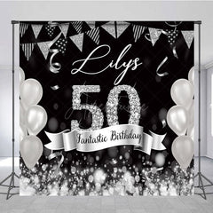 Aperturee - Aperturee Black Silver Balloon Flags Custom Birthday Backdrop