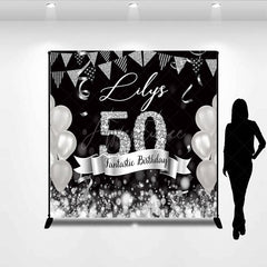 Aperturee - Aperturee Black Silver Balloon Flags Custom Birthday Backdrop