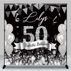 Aperturee - Aperturee Black Silver Balloon Flags Custom Birthday Backdrop