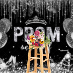 Aperturee - Aperturee Black Silver Balloon Prom Send Off Grad Backdrop
