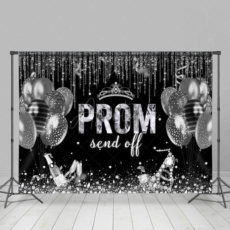 Aperturee - Aperturee Black Silver Balloon Prom Send Off Grad Backdrop
