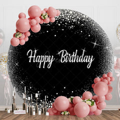 Aperturee - Aperturee Black Silver Glitter Round Happy Birthday Backdrop