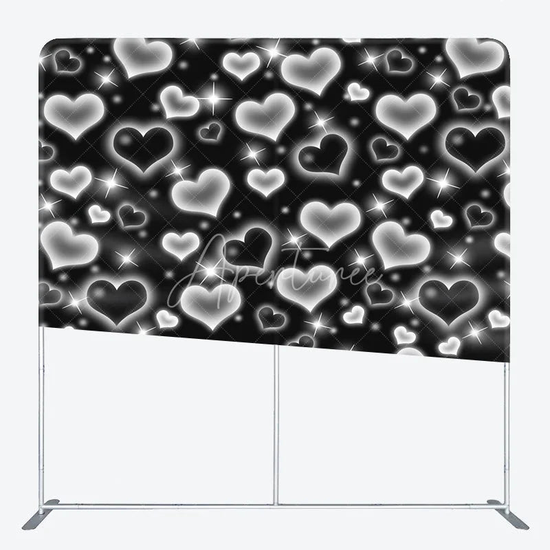 Aperturee - Aperturee Black Silver Heart Tension Fabric Backdrop Y2K Glowing Love Pattern Decoration Retro 2000s Background