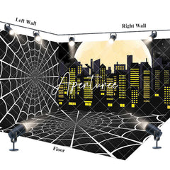 Aperturee - Aperturee Black Spider Wab Moon City Scene Room Set Backdrop
