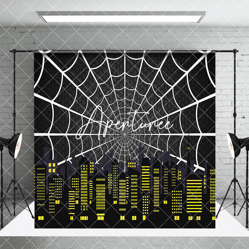 Aperturee - Aperturee Black Spider Wab Moon City Scene Room Set Backdrop