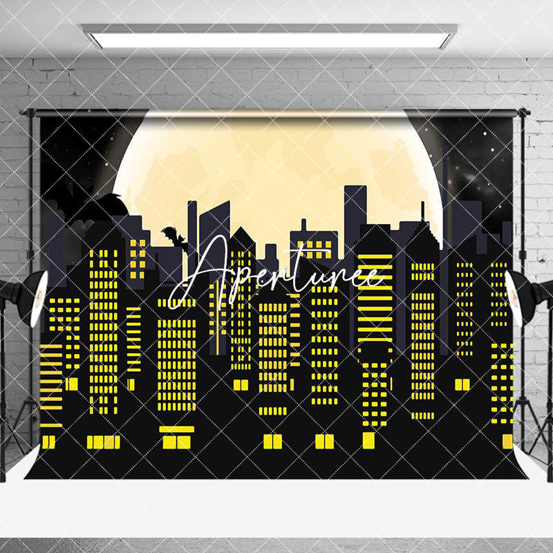 Aperturee - Aperturee Black Spider Wab Moon City Scene Room Set Backdrop