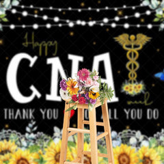 Aperturee - Aperturee Black Sunflower Happy Cna Week Thank You Backdrop
