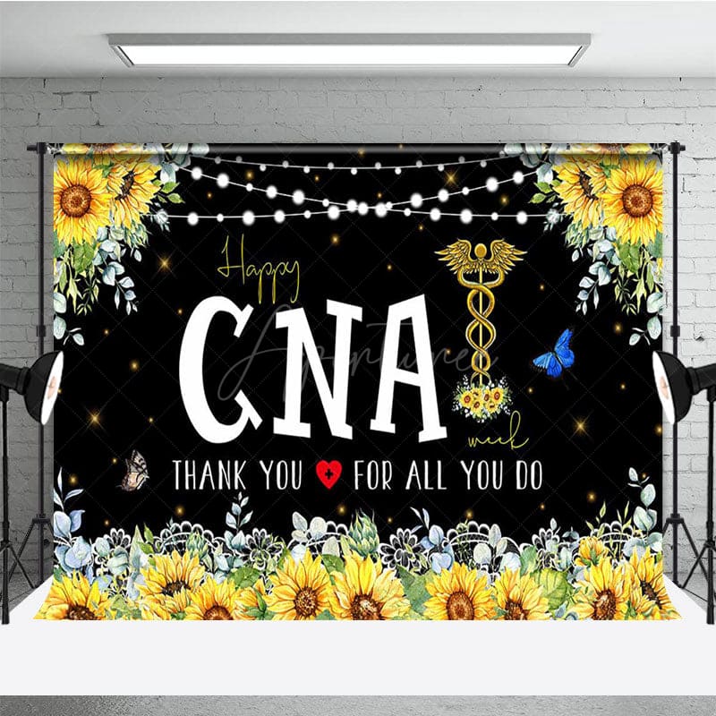 Aperturee - Aperturee Black Sunflower Happy Cna Week Thank You Backdrop