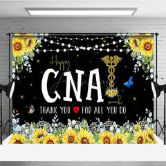 Aperturee - Aperturee Black Sunflower Happy Cna Week Thank You Backdrop