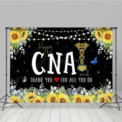 Aperturee - Aperturee Black Sunflower Happy Cna Week Thank You Backdrop