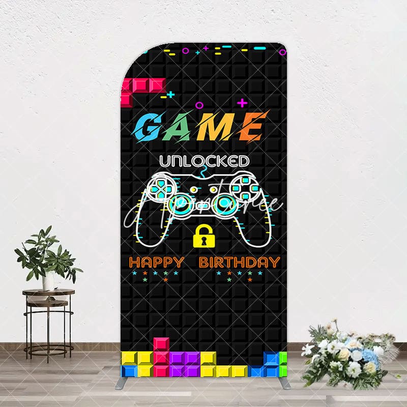 Aperturee - Aperturee Black Tetris Unlocked Game Birthday Arch Backdrop