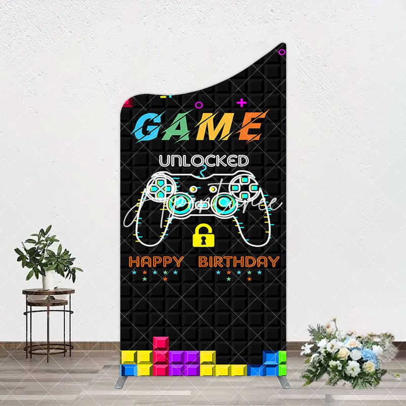Aperturee - Aperturee Black Tetris Unlocked Game Birthday Arch Backdrop