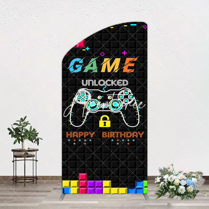 Aperturee - Aperturee Black Tetris Unlocked Game Birthday Arch Backdrop
