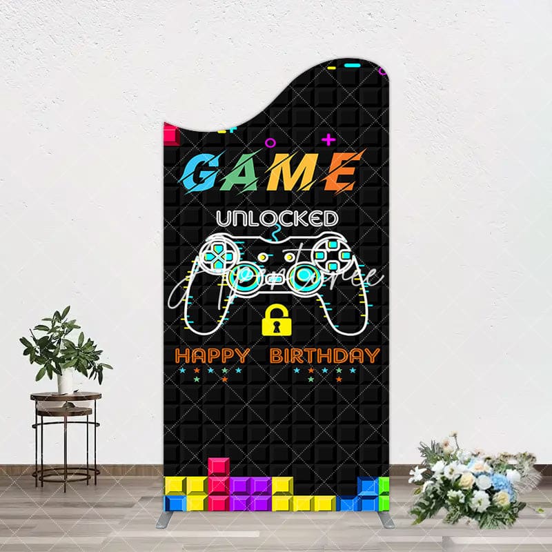 Aperturee - Aperturee Black Tetris Unlocked Game Birthday Arch Backdrop