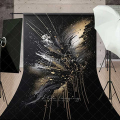 Aperturee - Aperturee Black White and Gold Explosive Art Backdrop Abstract Paint Drips and Splatter Photography Background
