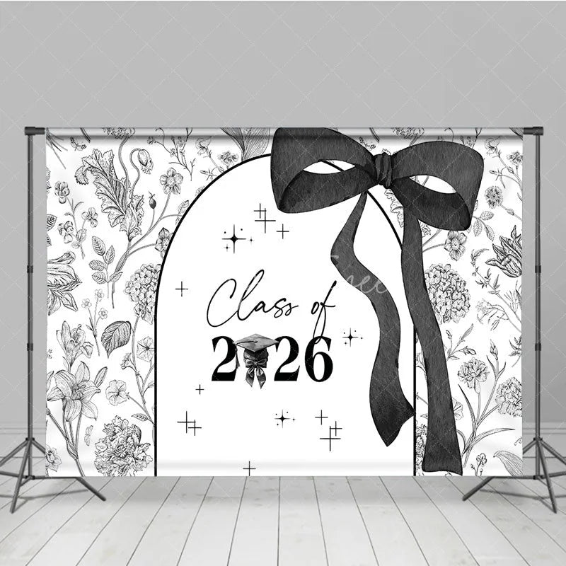 Aperturee - Aperturee Black White Floral Class of 2026 Graduation Backdrop