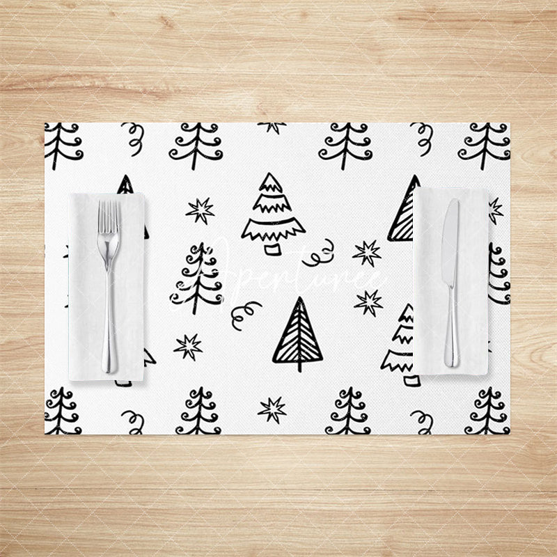 Aperturee - Aperturee Black White Lines Christmas Tree Set Of 4 Placemats