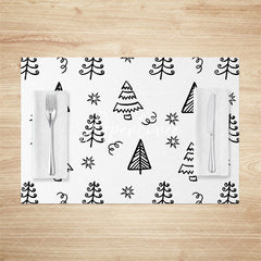 Aperturee - Aperturee Black White Lines Christmas Tree Set Of 4 Placemats