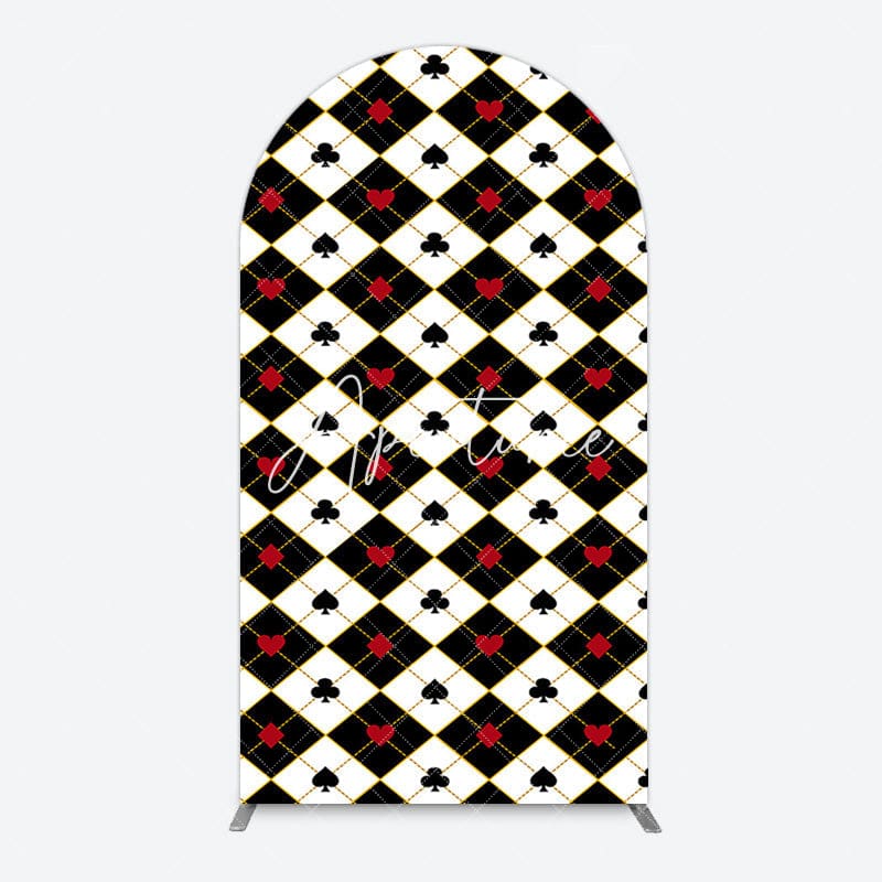 Aperturee - Aperturee Black White Rhombus Poker Birthday Arch Backdrop