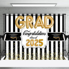 Aperturee - Aperturee Black White Stripe Gold Balloon Congrats Grad Backdrop