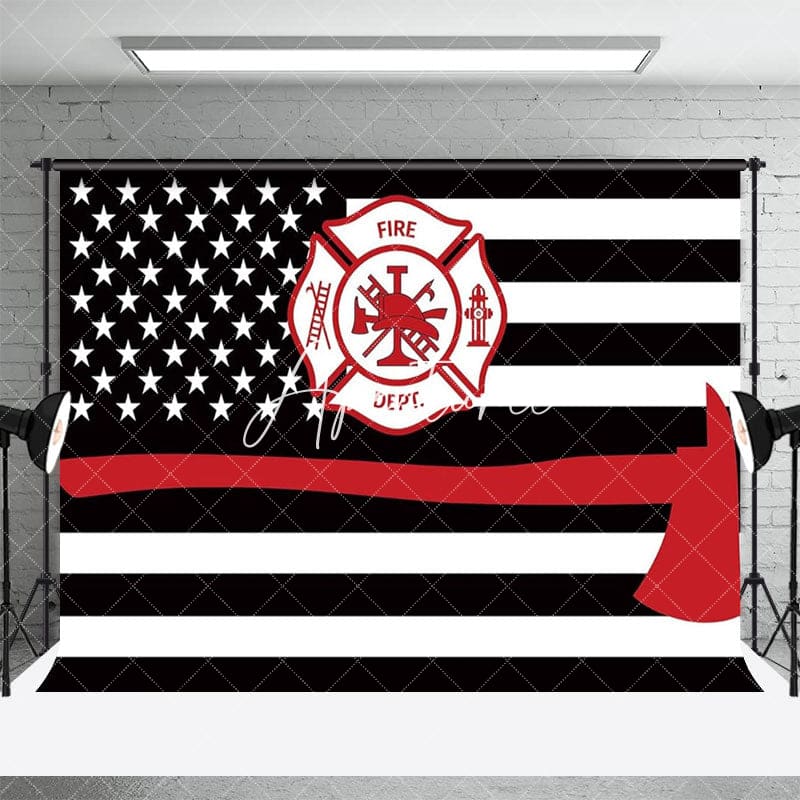 Aperturee - Aperturee Black White Stripe Usa Flag Firefighter Backdrop