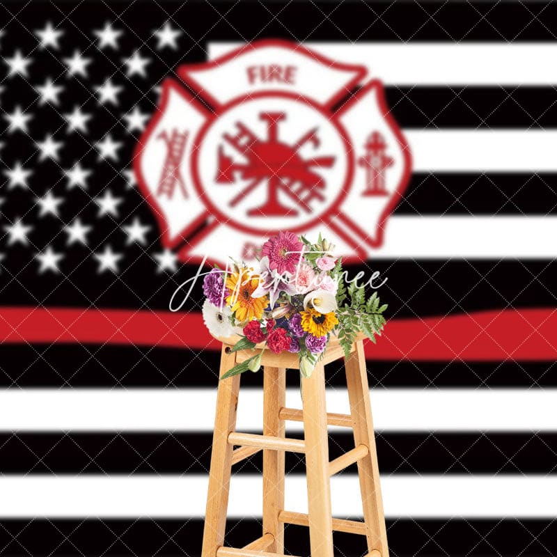 Aperturee - Aperturee Black White Stripe Usa Flag Firefighter Backdrop