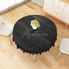 Aperturee - Aperturee Black Wood Grain Round Tablecloth Dark Rustic Wooden Texture Table Cover for Halloween