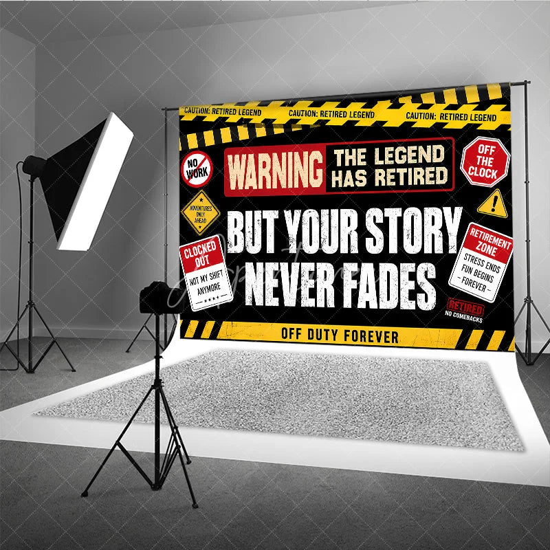Aperturee - Aperturee Black Yellow Red Warning Retired Legend Holiday Backdrop Off Duty Forever Retirement Party Decor