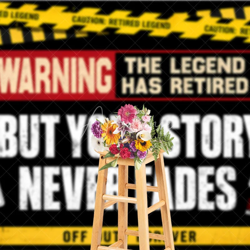 Aperturee - Aperturee Black Yellow Red Warning Retired Legend Holiday Backdrop Off Duty Forever Retirement Party Decor