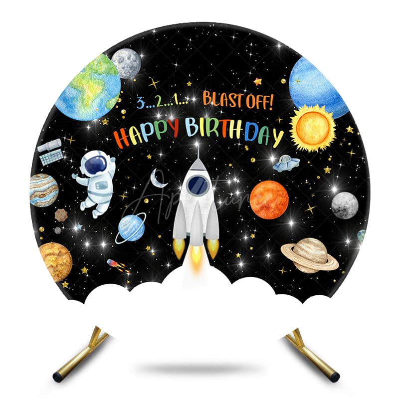Aperturee - Aperturee Blast Off Galaxy Stars Round Happy Birthday Backdrop