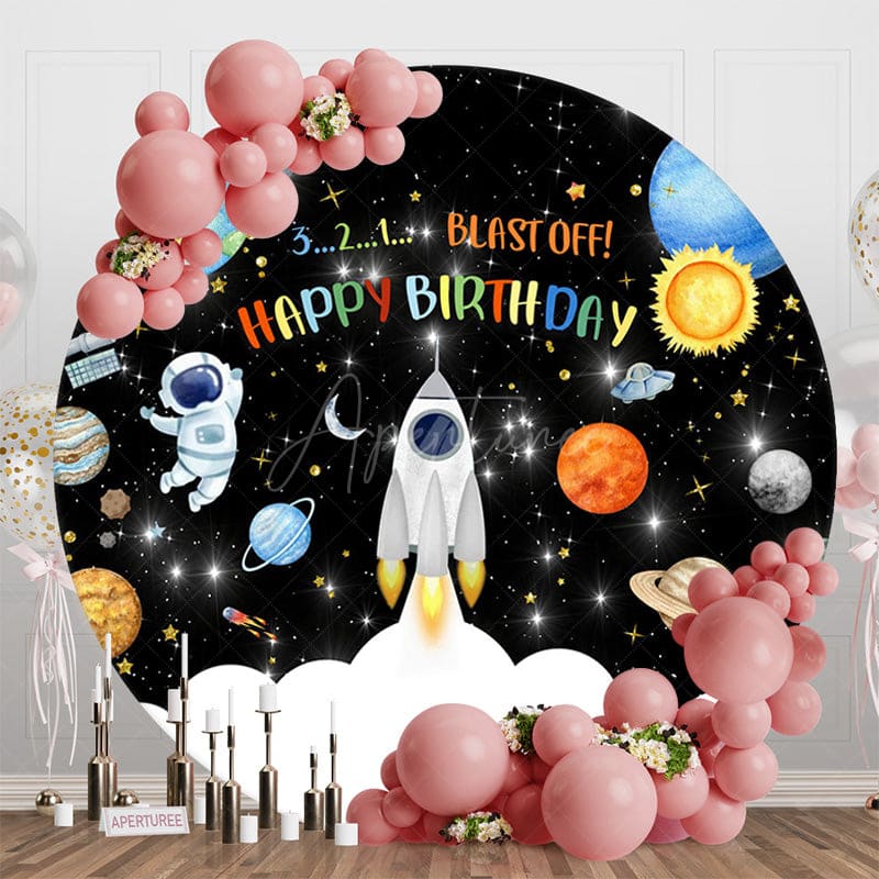 Aperturee - Aperturee Blast Off Galaxy Stars Round Happy Birthday Backdrop