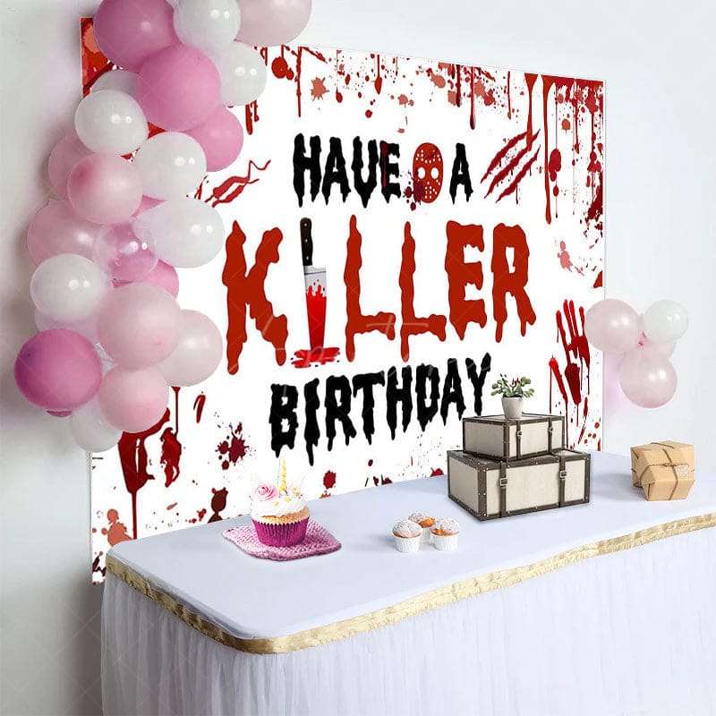 Aperturee - Aperturee Bloody Handprints Killer Halloween Birthday Backdrop