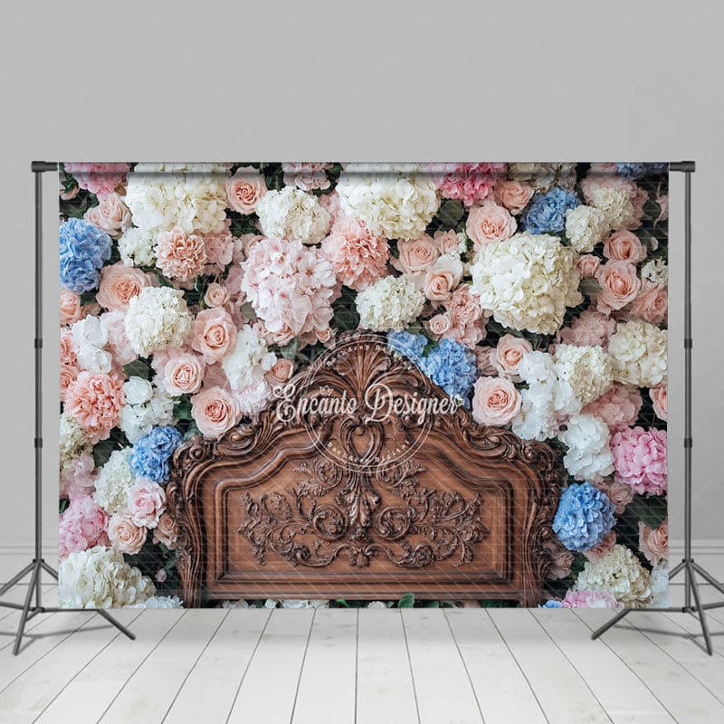Aperturee - Aperturee Bloom Colorful Floral Brown Retro Headboard Backdrop