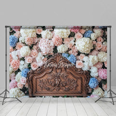 Aperturee - Aperturee Bloom Colorful Floral Brown Retro Headboard Backdrop