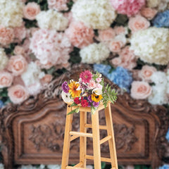 Aperturee - Aperturee Bloom Colorful Floral Brown Retro Headboard Backdrop