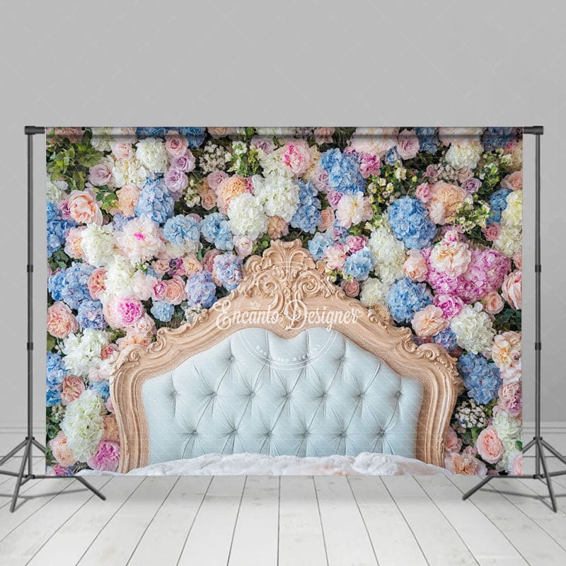 Aperturee - Aperturee Bloom Colorful Floral Gold White Headboard Backdrop