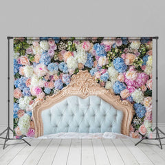 Aperturee - Aperturee Bloom Colorful Floral Gold White Headboard Backdrop