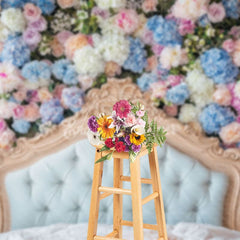 Aperturee - Aperturee Bloom Colorful Floral Gold White Headboard Backdrop