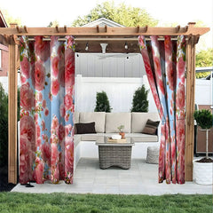 Aperturee - Aperturee Bloom Pink Rose Waterproof Printed Outdoor Curtains