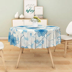 Aperturee - Aperturee Blooming Blue Floral Round Tablecloth for Spring Garden Party and French Country Kitchen Decor
