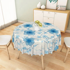 Aperturee - Aperturee Blooming Blue Floral Round Tablecloth for Spring Garden Party and French Country Kitchen Decor