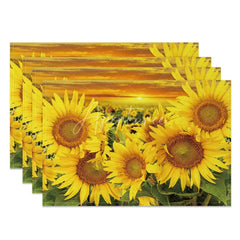 Aperturee - Aperturee Blooming Yellow Sunflowers Pattern Set of 4 Placemats for Summer Fall and Farmhouse Kitchen Decor