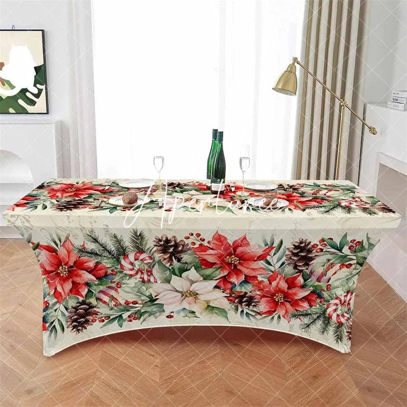 Aperturee - Aperturee Blossom Poinsettia Flower Fitted Stretch Table Cover