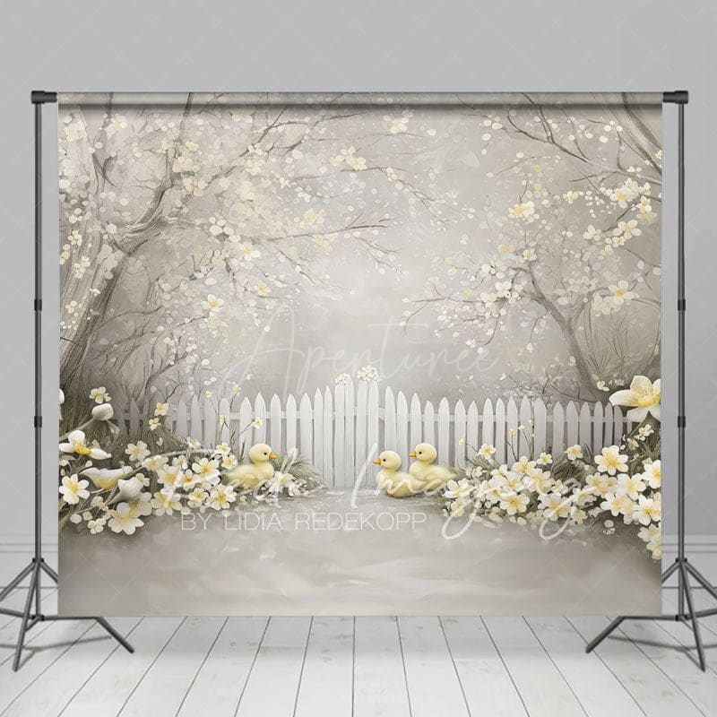 Aperturee - Aperturee Blossom Sand Ducklings Fence Spring Photo Backdrop