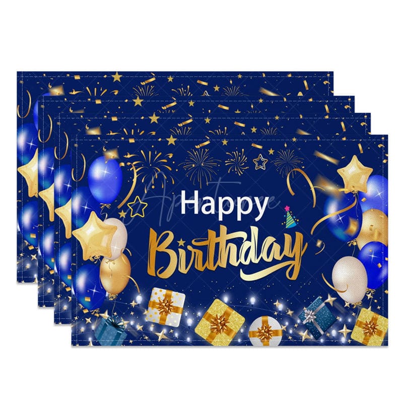 Aperturee - Aperturee Blue And Gold Balloon Birthday Set of 4 Placemats