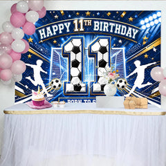 Aperturee - Aperturee Blue and Gold Soccer Happy 11th Birthday Backdrop Boys Sports Theme Born to Score Football Party Decor