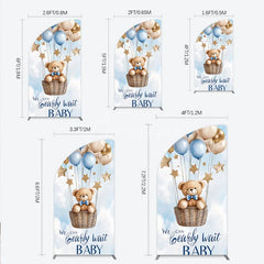 Aperturee - Aperturee Blue and Gold Teddy Bear Hot Air Balloon Half Moon Arch Backdrop We Can Bearly Wait Baby Shower Party Decor