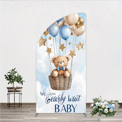 Aperturee - Aperturee Blue and Gold Teddy Bear Hot Air Balloon Half Moon Arch Backdrop We Can Bearly Wait Baby Shower Party Decor