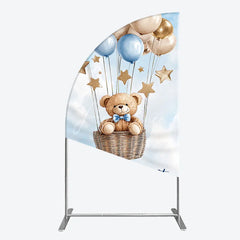 Aperturee - Aperturee Blue and Gold Teddy Bear Hot Air Balloon Half Moon Arch Backdrop We Can Bearly Wait Baby Shower Party Decor
